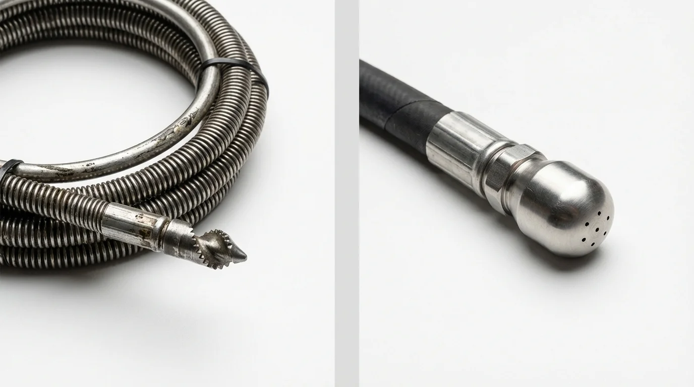 Drain snake cable and hydro jetting nozzle used for drain cleaning in Elizabethtown, KY