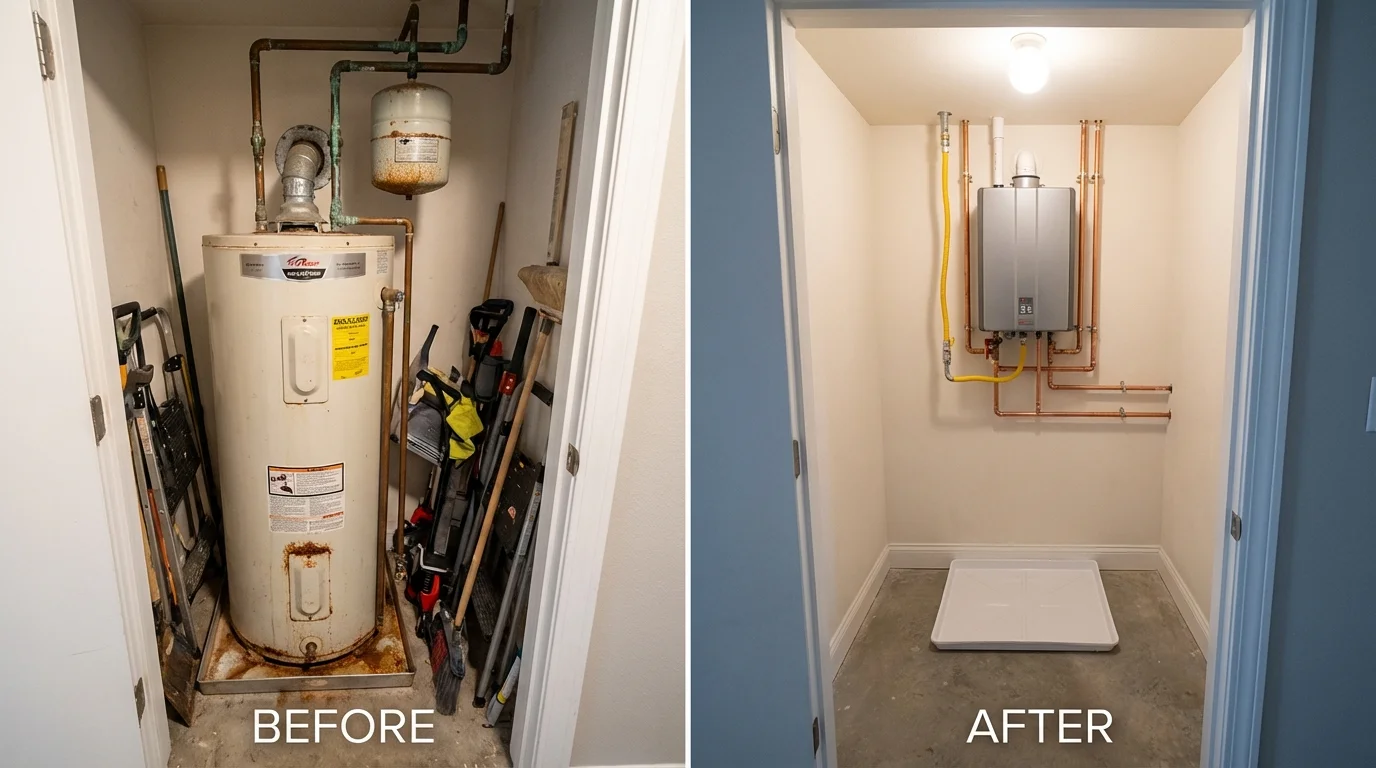 Tank water heater versus wall-mounted tankless unit comparison for Elizabethtown, KY homeowners