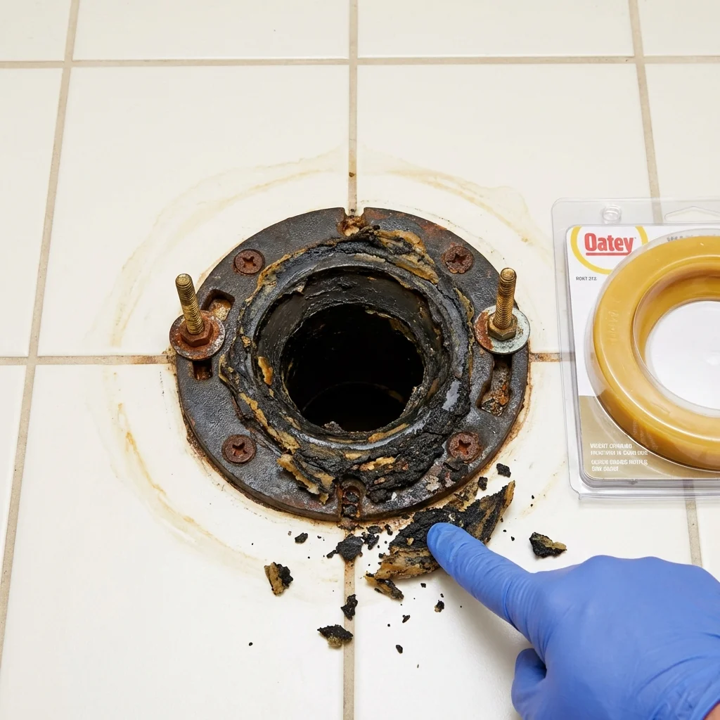 Failed wax ring showing water seepage at the base of a toilet in a Elizabethtown, KY home