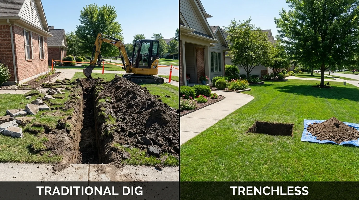 Trenchless sewer repair with minimal yard damage versus traditional excavation in Elizabethtown, KY